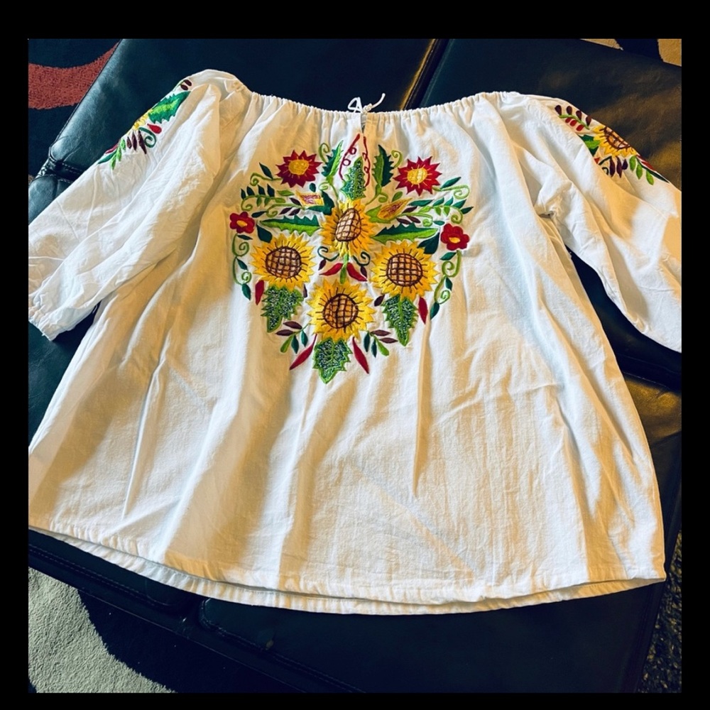 Mexican Sunflower Embroidered Blouse Plus Size
